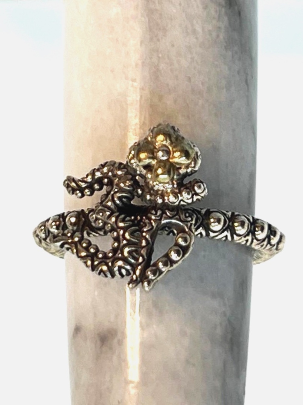 Barbara Bixby Ring Sterling Silver 925 & 18K Gold Om RING Size 6